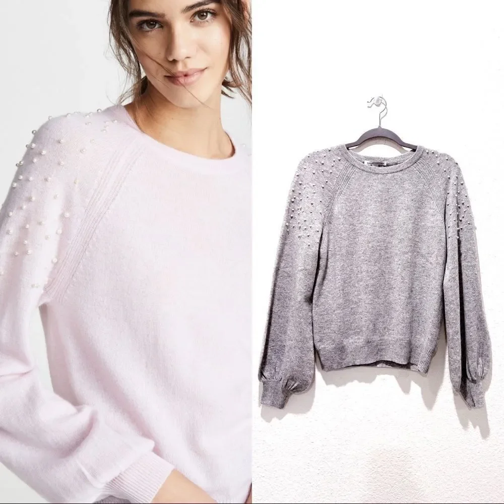 Autumn Cashmere Cashmere pearl Crewneck balloon sleeve Sweater Gray Size S
